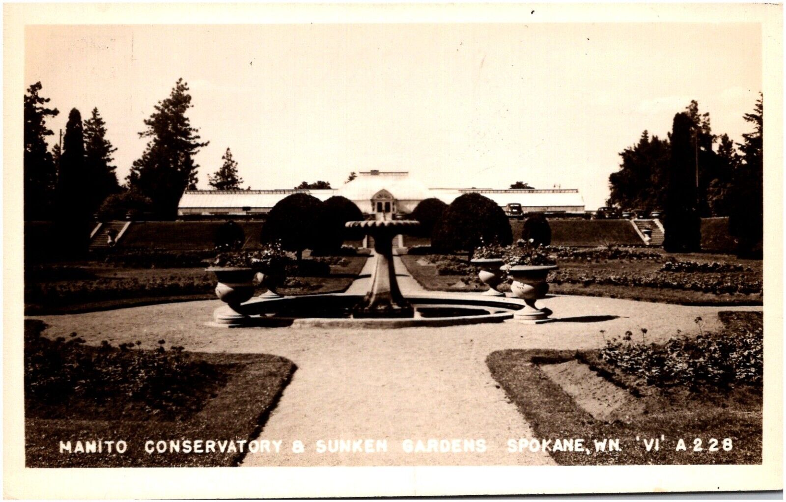 Manito Conservatory & Sunken Gardens Spokane Washington WA 1930s RPPC Postcard