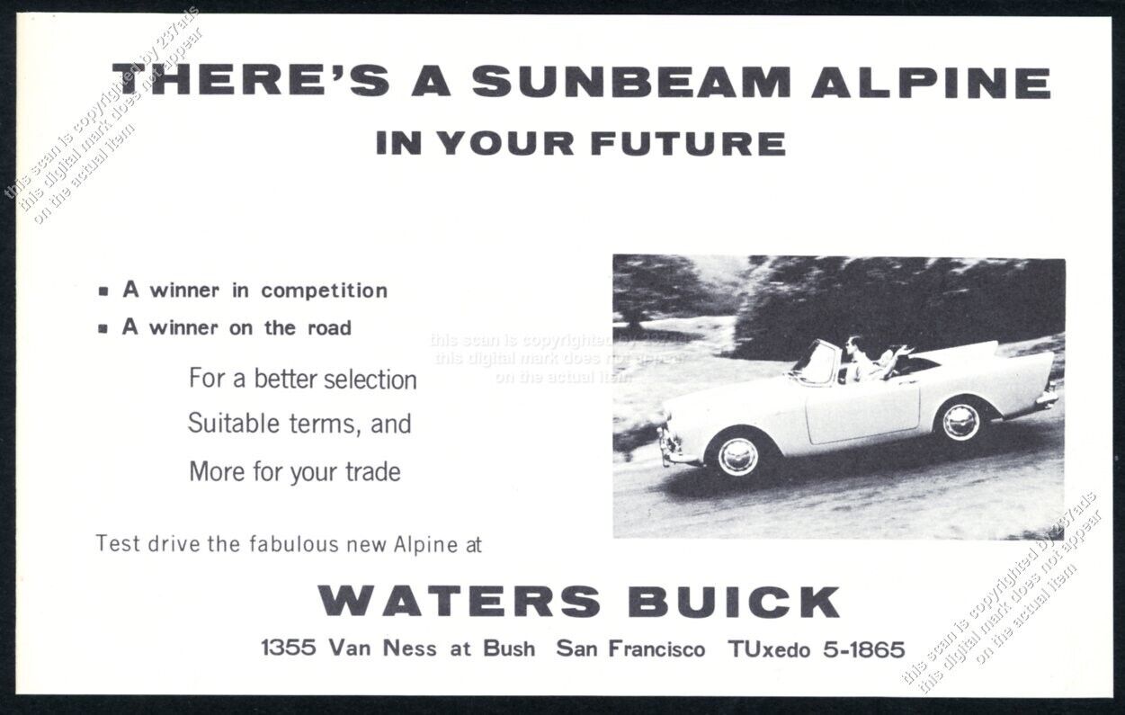 1962 Sunbeam Alpine photo unusual San Francisco dealer vintage print ad