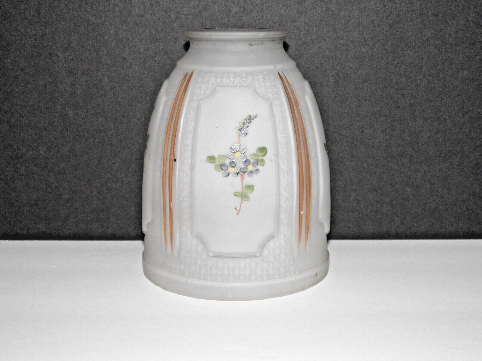 Antique/Vint. Art Deco, hand painted, frosted, embossed glass, lamp/light shade.