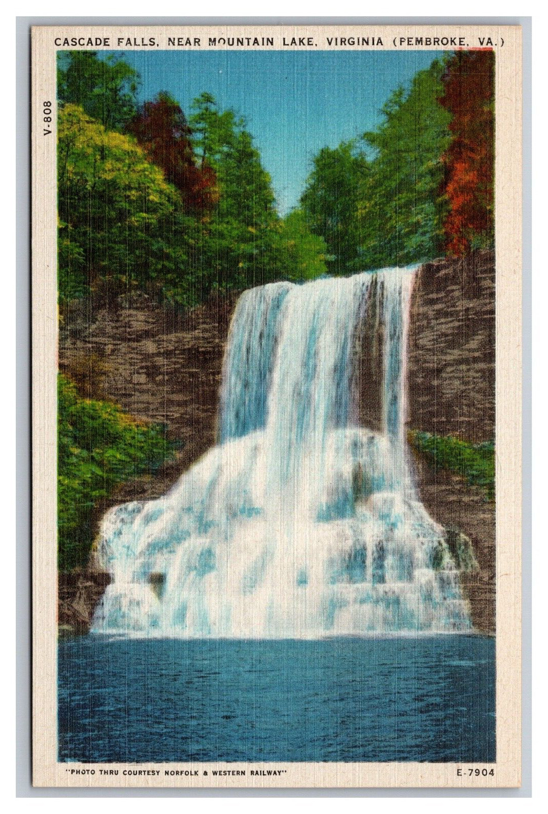 Pembroke VA Virginia Cascade Falls near Mountain Lake Linen Postcard