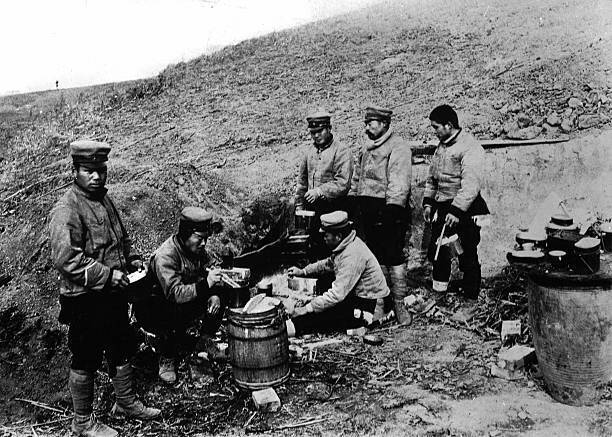Russian japanese War 1904 1905 Japanese Cooking Near The River Chaho OLD PHOTO