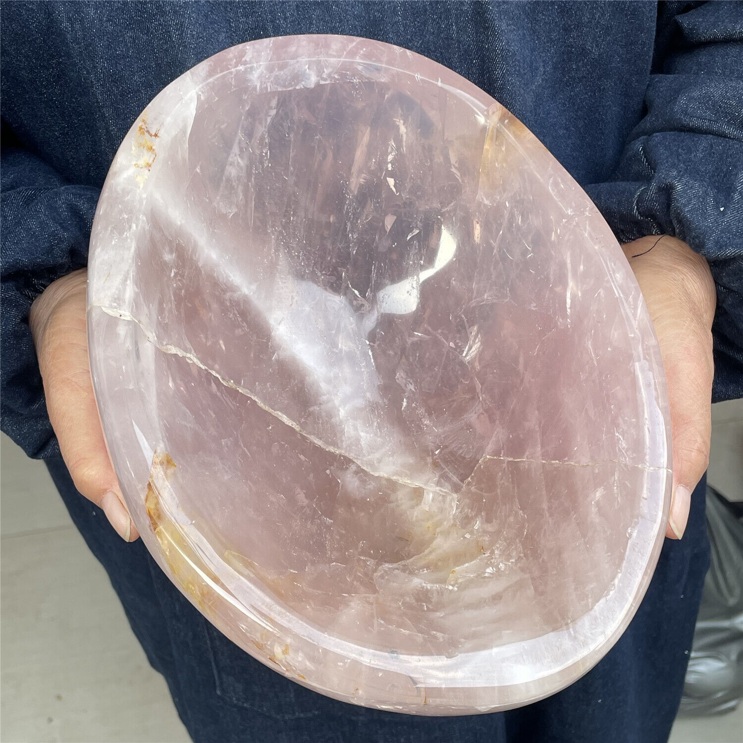 11.02LB Natural Pink Rose bowl quartz crystal ball reiki healing CARE