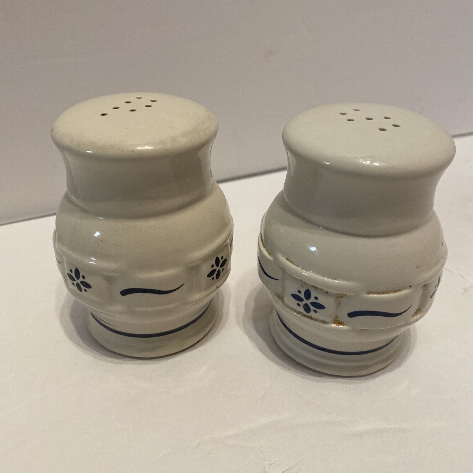 Longaberger Pottery Woven Traditions Blue Salt & Pepper Shakers - Pre-owned