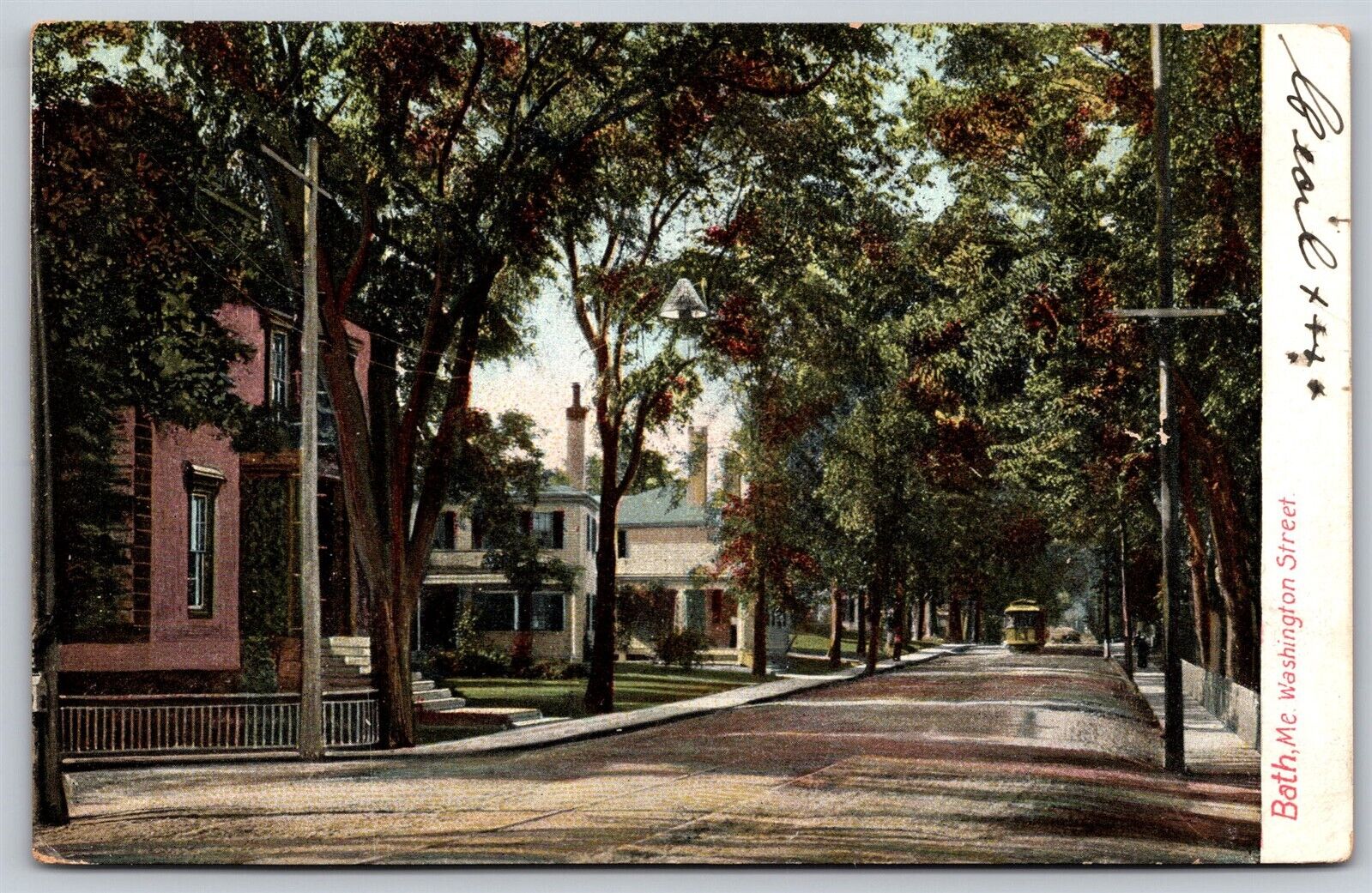 Postcard Washington Street, Bath, Maine trolley 1906 V103