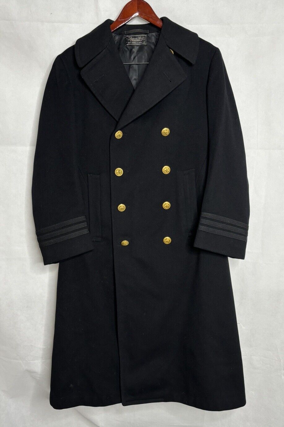 Vintage 1950s US Navy Bridge Coat Wool Black Gold Buttons Military Commander USA