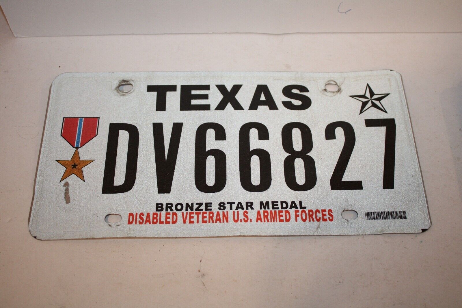 Expired Texas Bronze Star Medal Disabled Veteran license plate DV66827 US ARMY