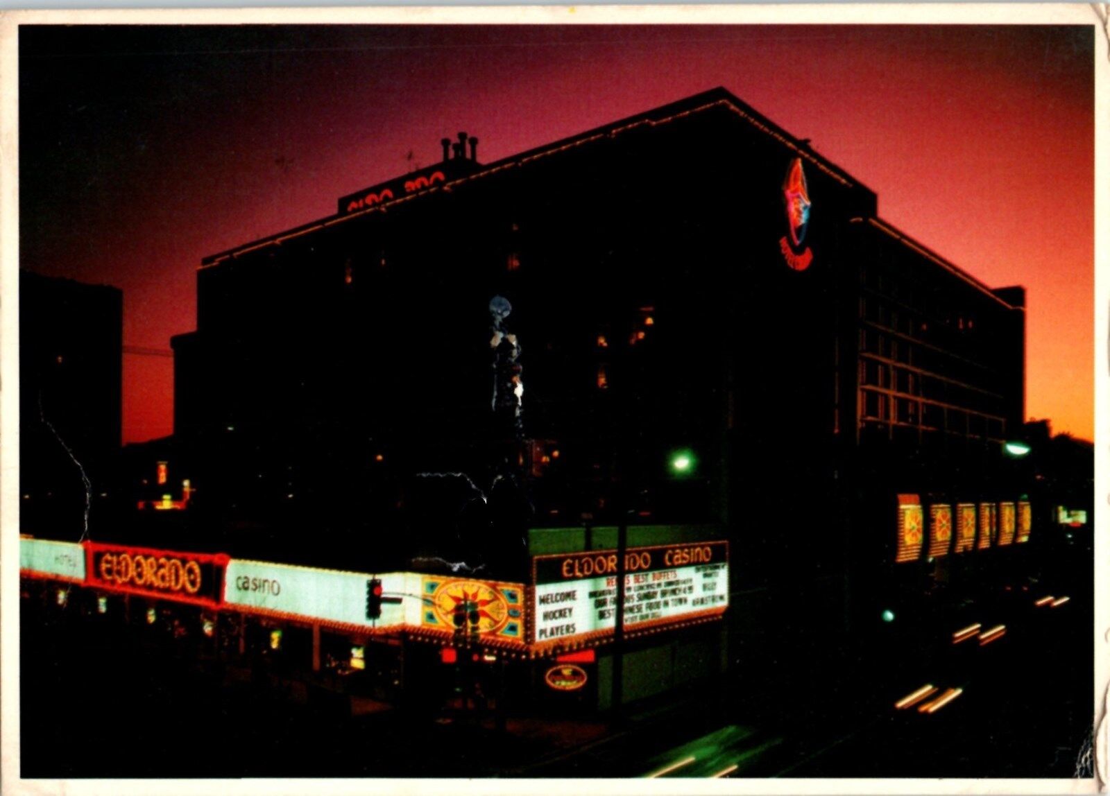 1980s Eldorado Hotel Casino Reno Nevada NV Postcard Vintage Sunset Neon Lights C