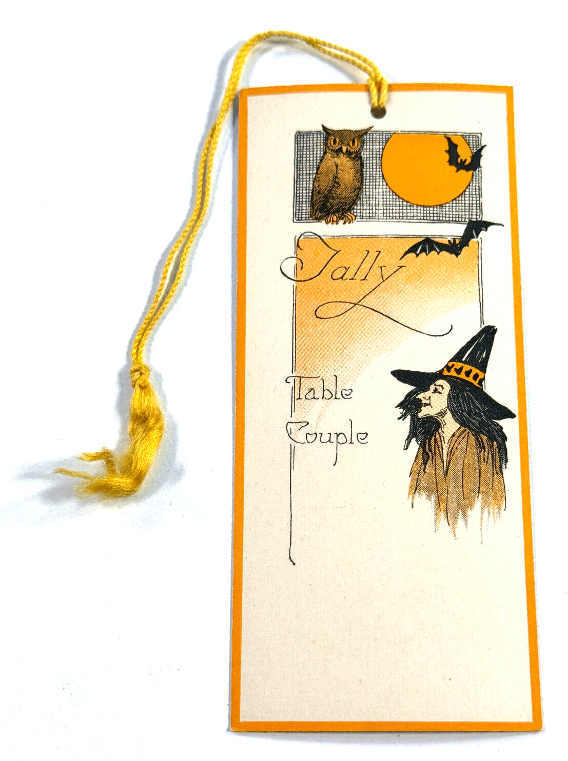 Antique vtg Halloween Chas Clark Bridge Tally Card Tag Witch NICe