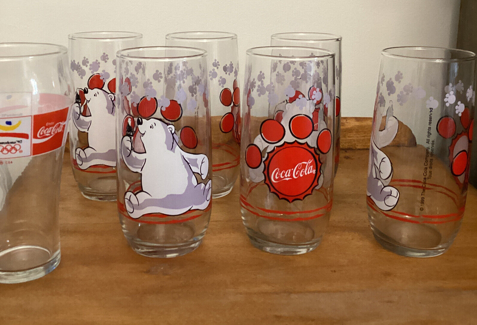 6 Vintage 1999 Anchor Hocking Coca-Cola Polar Bear Antique Glasses 6” Tall