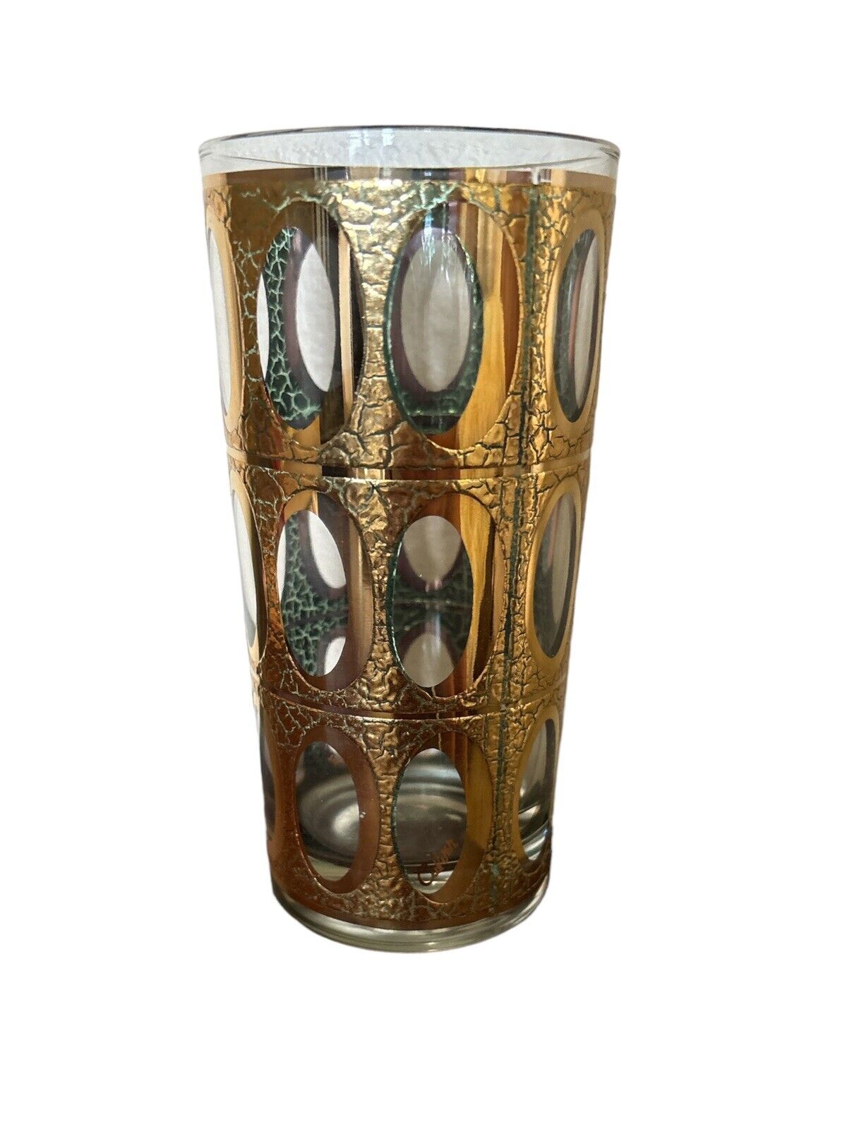 VINTAGE MCM Culver 22Kt Gold PISA Crackle Highball Barware Glass 12 oz 5.5\