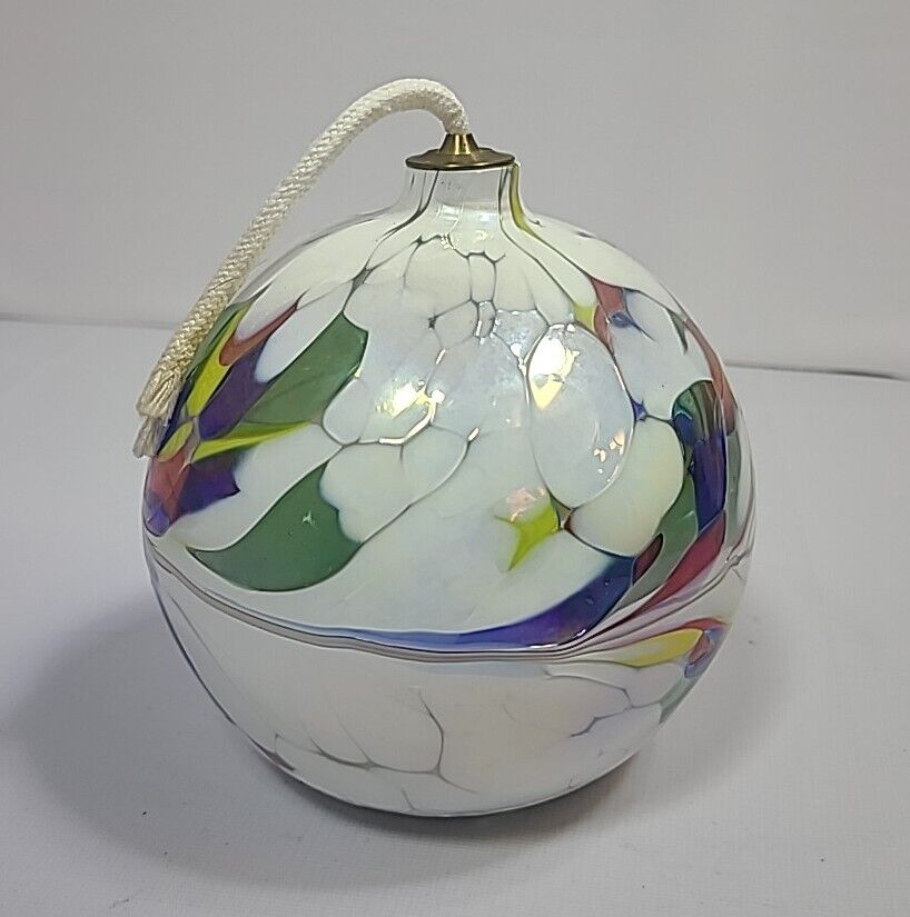 Hand Blown Oil Lamp Witch Ball made in Poland Opalescent Colorful