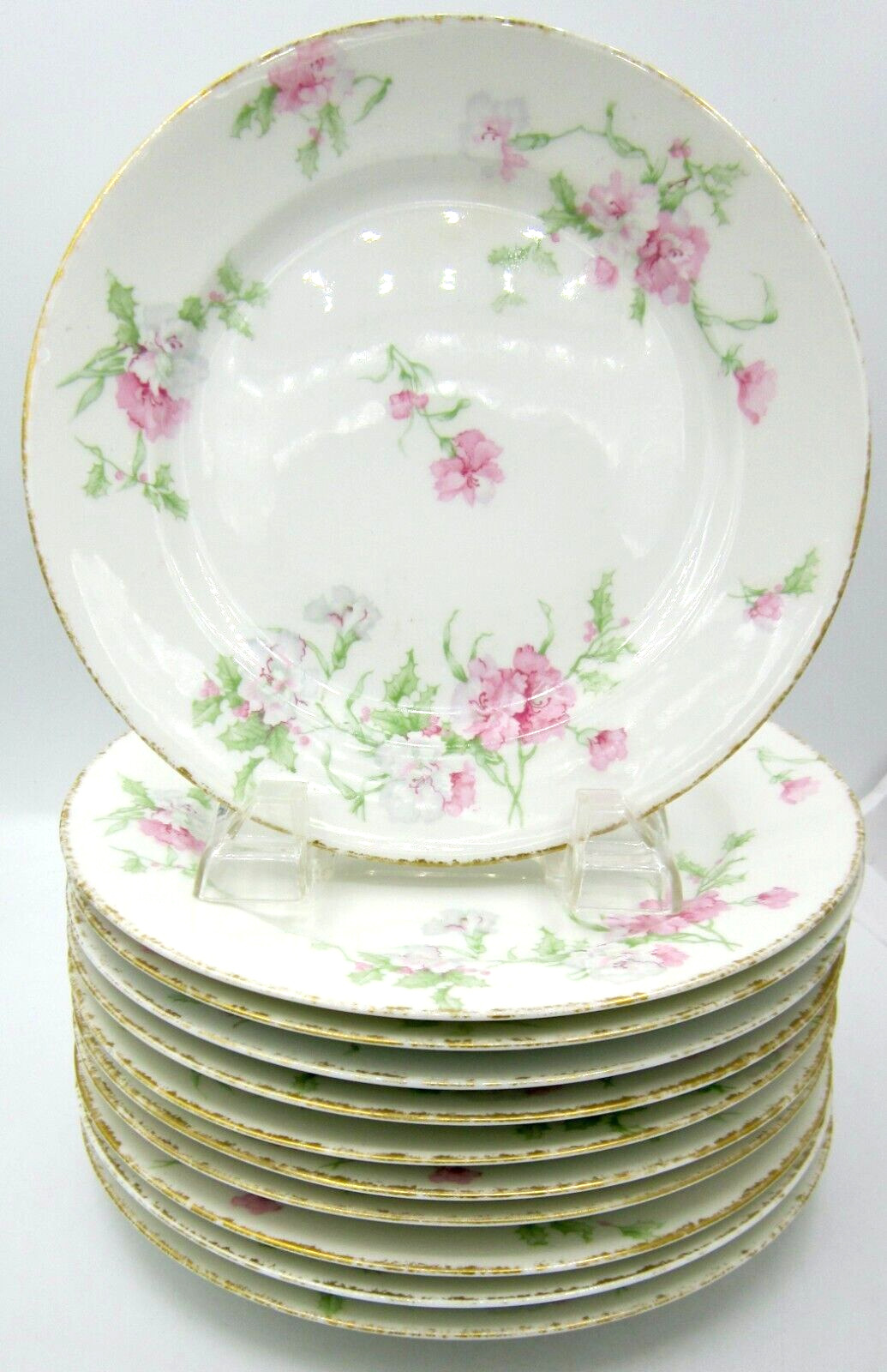 Charles Field Haviland 11 Salad Plates (7.5 In.) Pink & White Flowers - Limoges