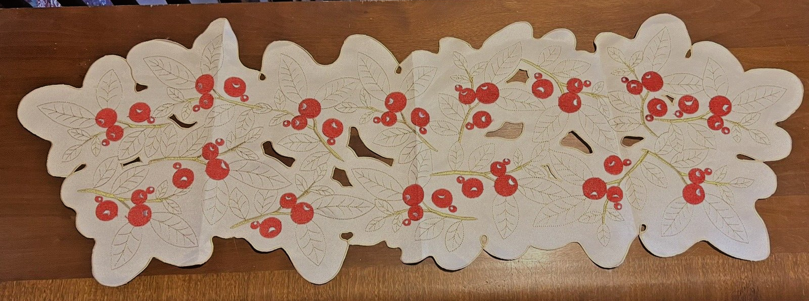 Cutwork Embroidered Cherries Table Runner 13\
