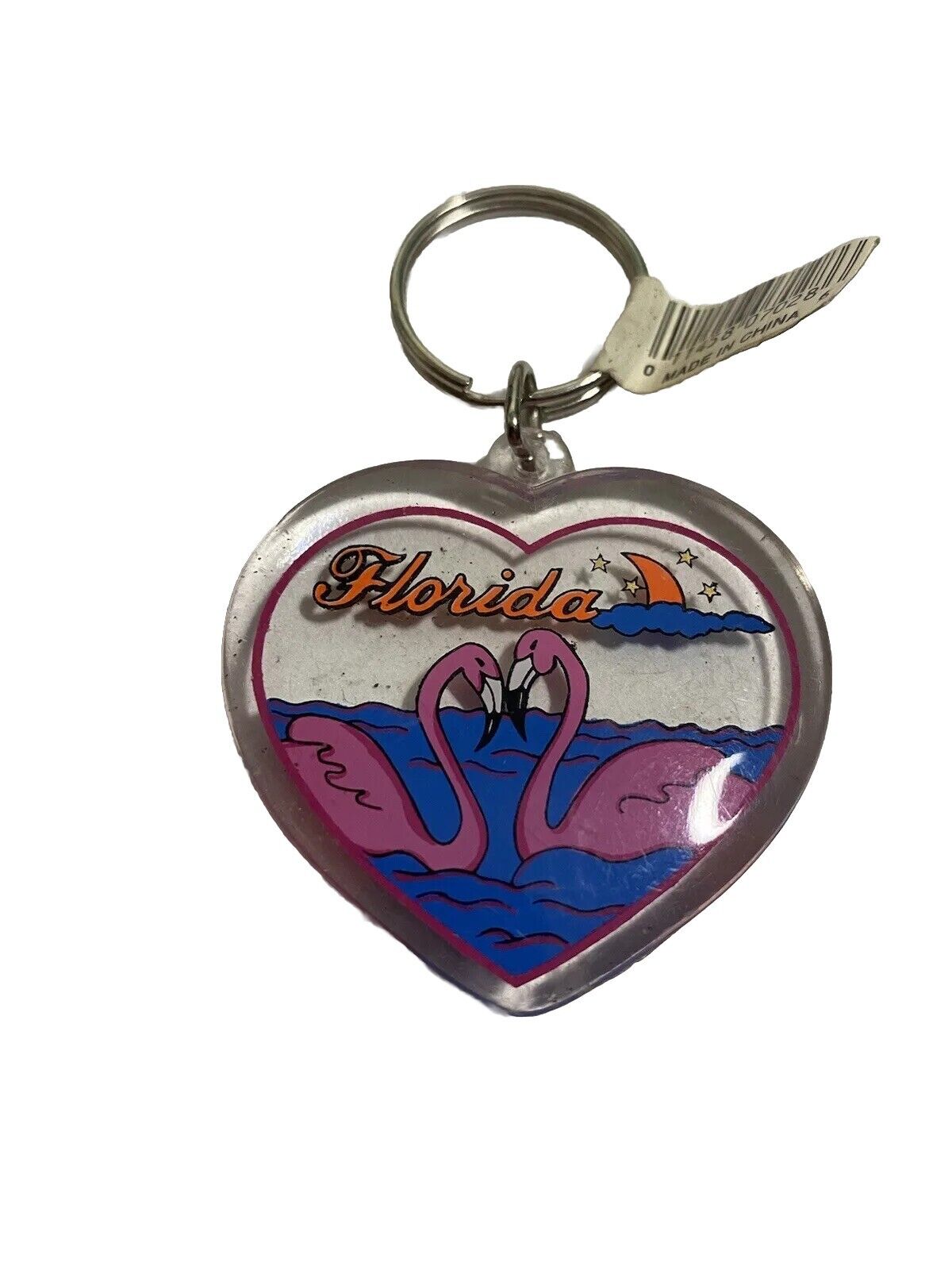 Heart Shaped Flamingo Florida Keychain
