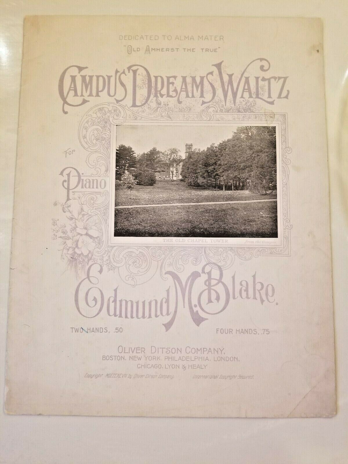 Vintage 1897 Amherst College Massachusetts Dedication Waltz Alma Mater Music