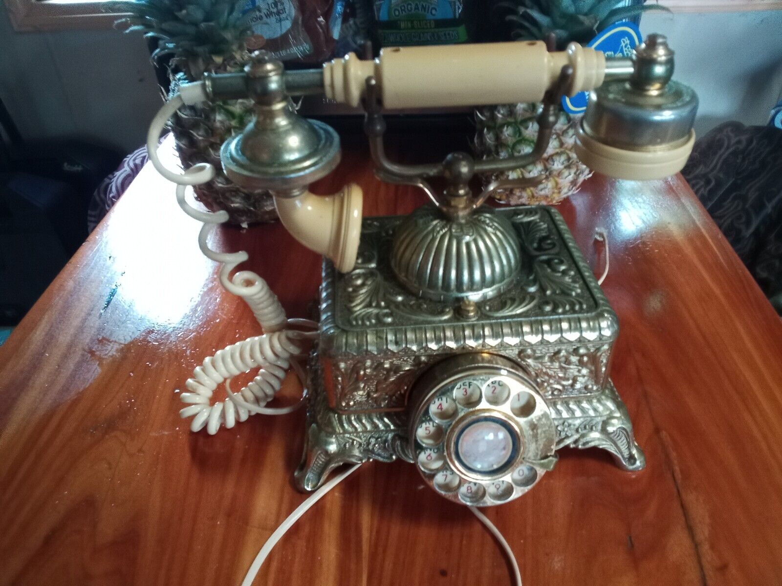 Antique Solid Beautiful Victorian Brass Rotary Dial Phone Sold As Is 
