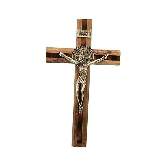 Intercession Saint Benedict Wall Crucifix with Inner Cross () Antique Gold