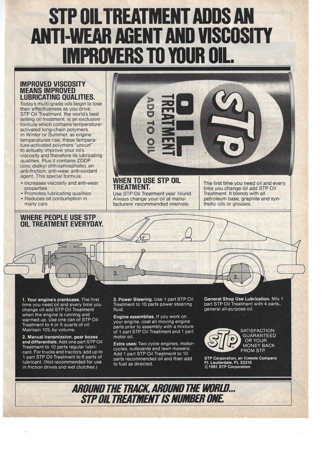 1981 STP OIL TREATMENT  Adds an Anti-Wear agent.    Vintage Magazine Print Ad