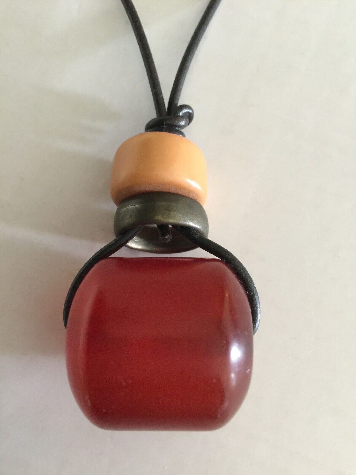 Gorgeous Vintage Large red Agate Barrel cylindrical pendant rope Necklace 