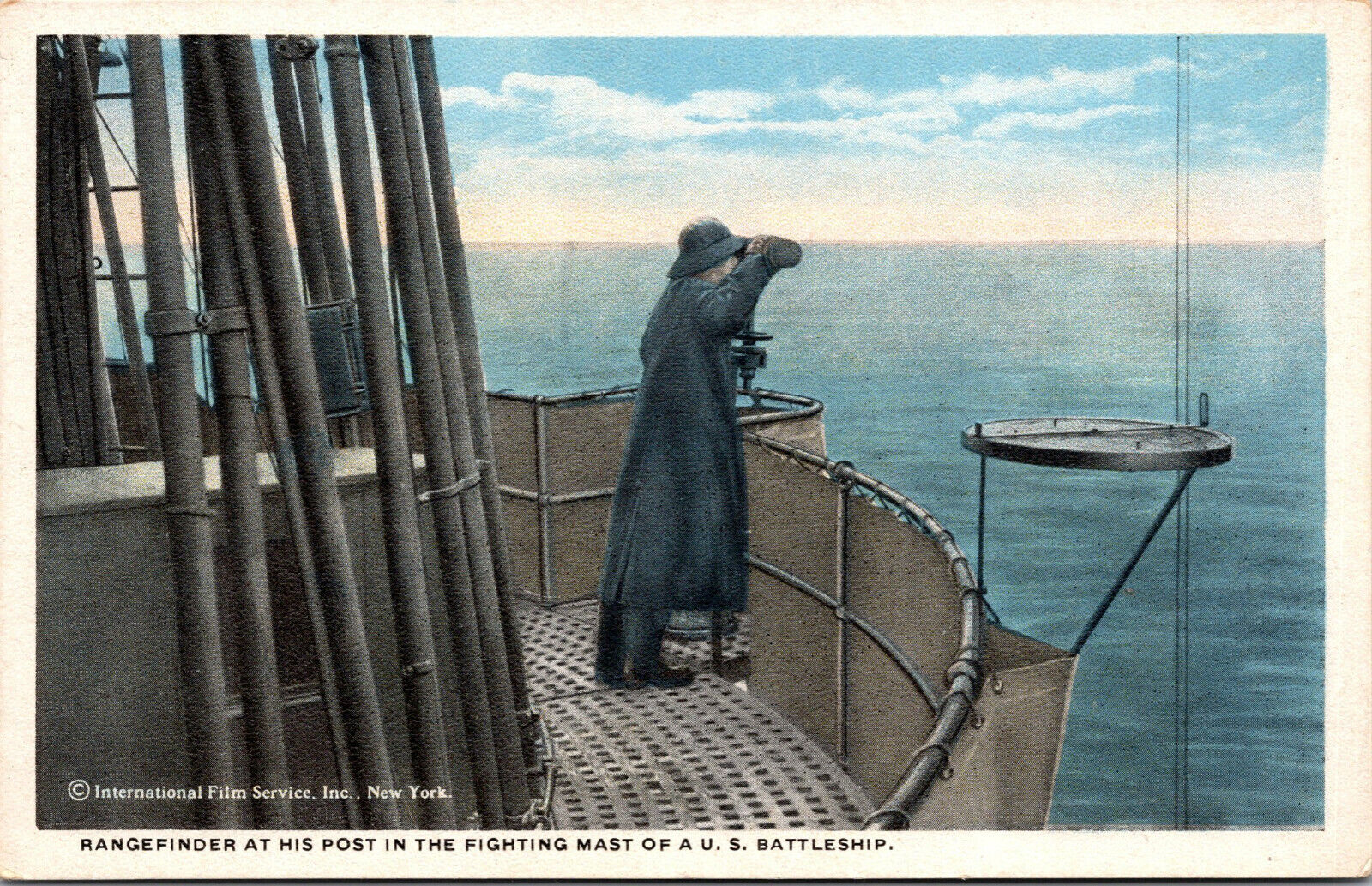 Vtg 1910s Rangefinder At His Post In Fighting Mast Of US Battleship Postcard