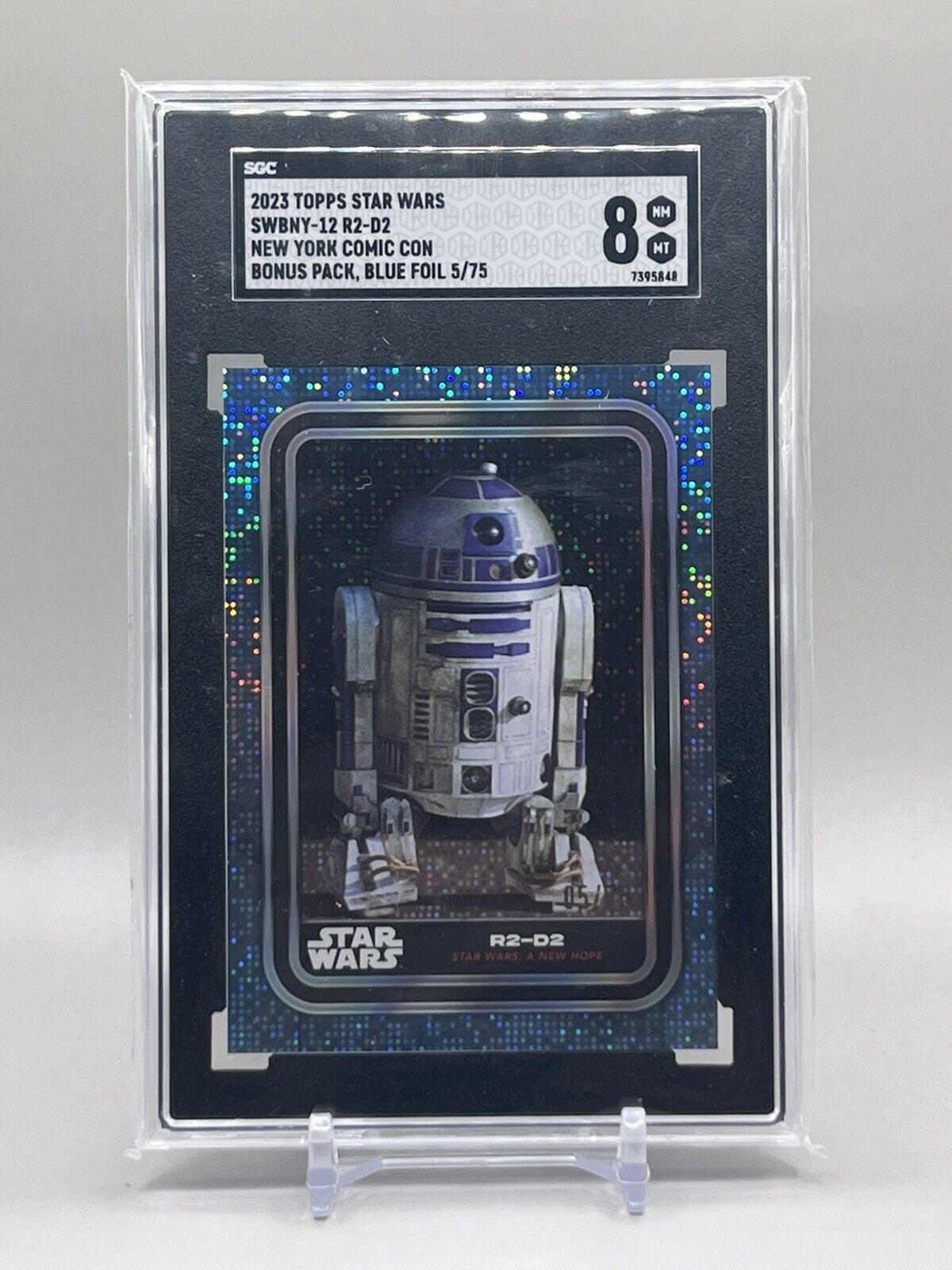 Topps 2023 Star Wars NYCC Exclusive R2-D2 #SWBNY-12, Blue Sparkle /75 SGC 8