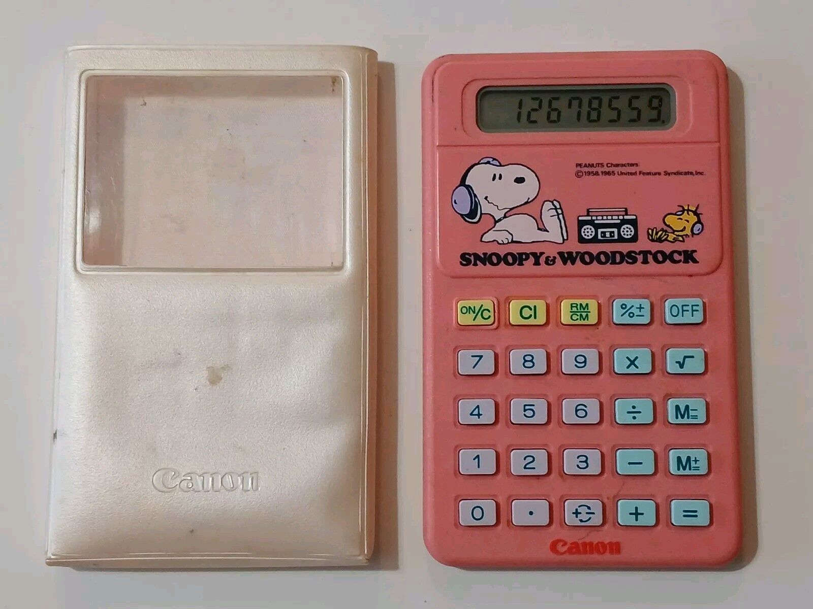 Vintage Canon LC-33 Calculator Snoopy Woodstock Peanuts Pink & Case WORKING