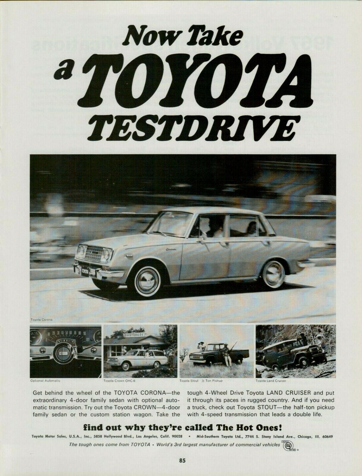 1967 Toyota Corona Land Cruiser Stout Crown Full Line-Up Photo Vintage Print Ad
