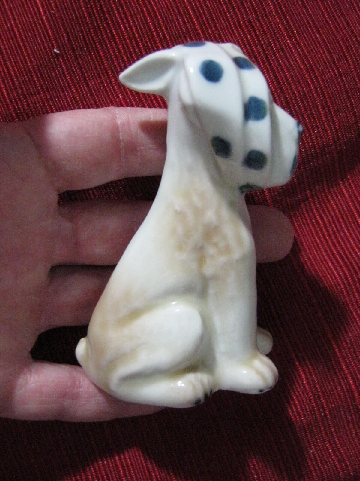 VTG Lladro Like Glazed Dog with Spotted Ears wrapped around its Head - Adorable