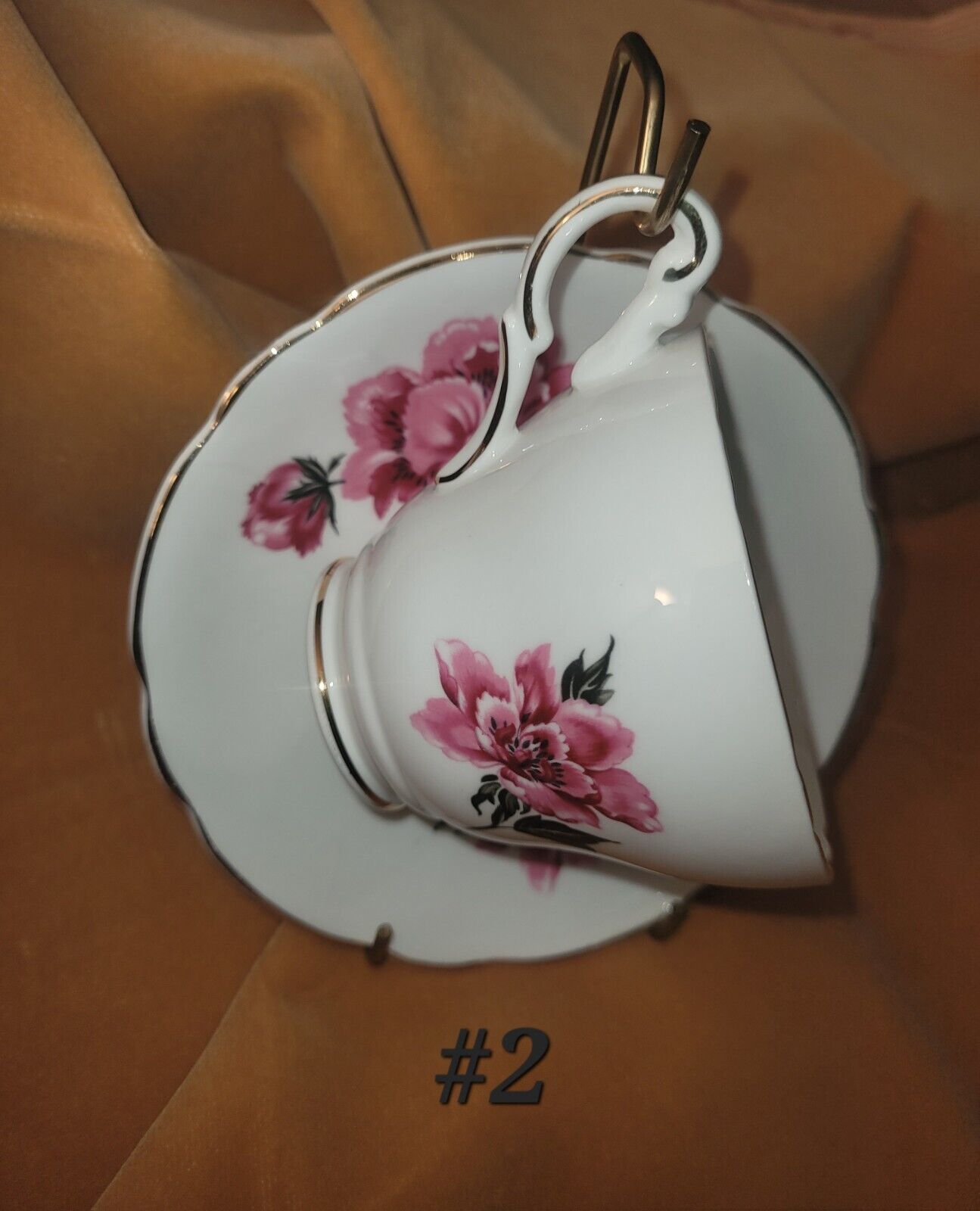 REGENCY ENGLISH Bone China Cup and Saucer Pink Flowers MADE IN ENGLAND Vintage 