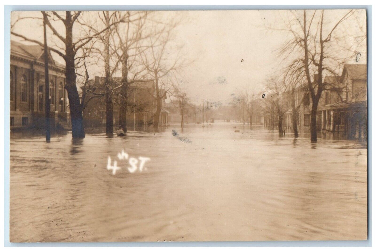 1913 Fourth Street View Flood Disaster Middletown Ohio OH RPPC Photo Postcard