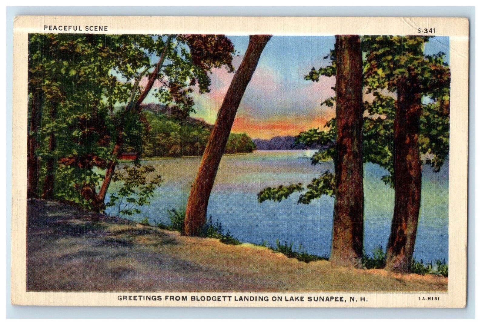 1942 Peaceful Scene, Greetings from Blodgett Landing Lake Sunapee NH Postcard