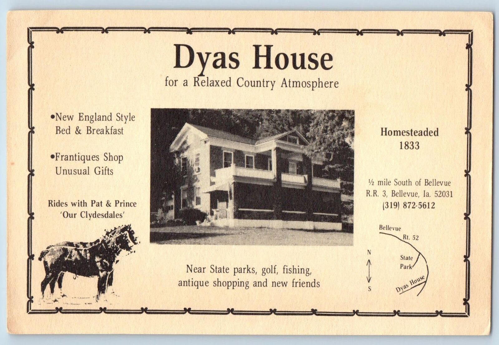 Bellevue Iowa IA Postcard Dyas House Restaurant And Gift Shop Exterior c1910\'s