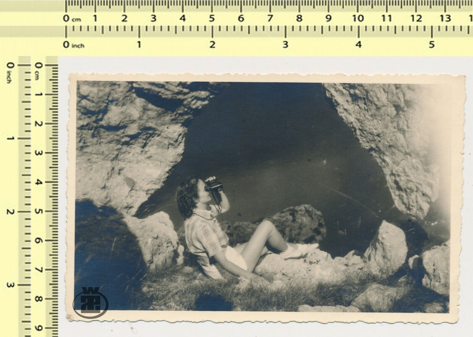 139 Woman Looking Through Binoculars Abstract Film Error Surreal vintage photo