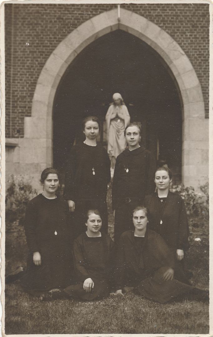 Six Women In Front Of Religious Statue Real Photo Postcard rppc