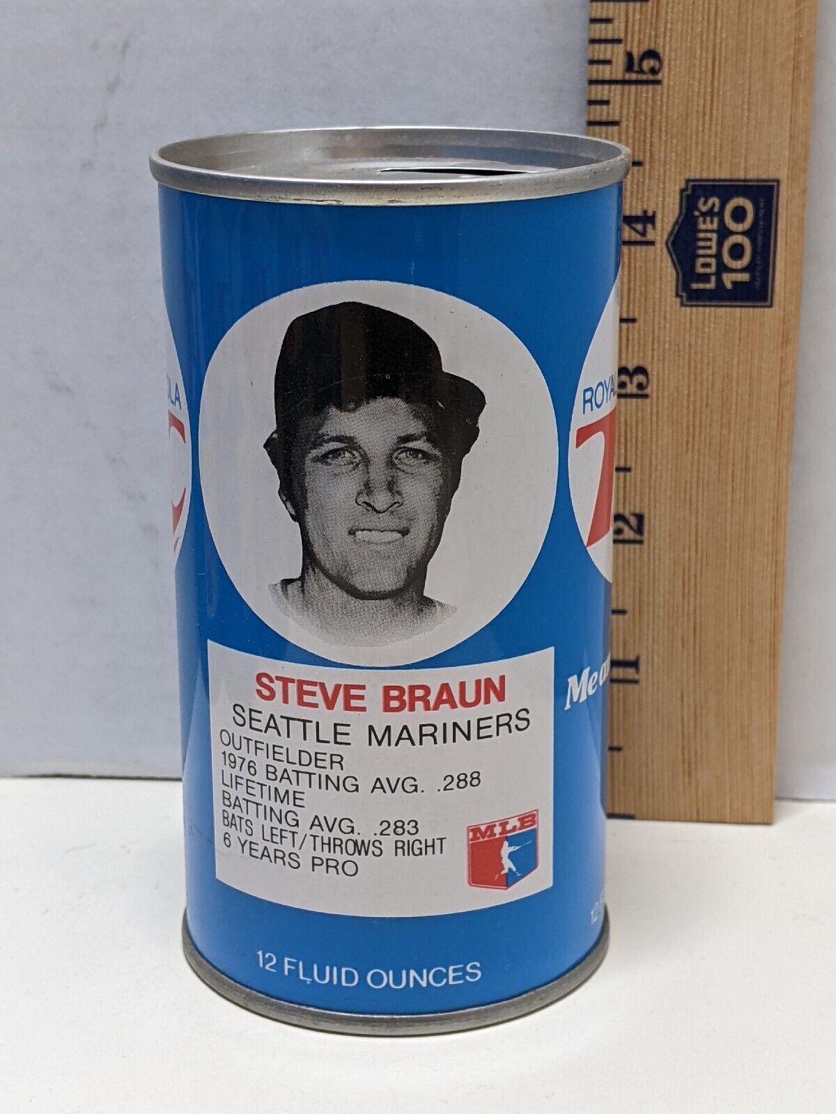 Vintage 70's Royal Crown RC Cola MLB Steve Braun Baseball Can