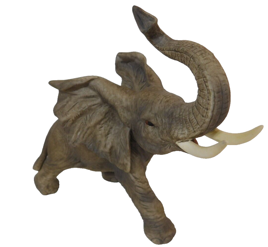 Andrea by Sadek Porcelain Elephant Raised Trunk Tusks Vintage Japan #6015 Signed