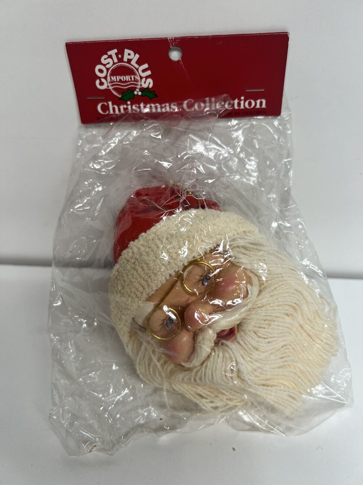 Cost Plus Santa Head Ornament New In Sealed Package 6”Lx4”W