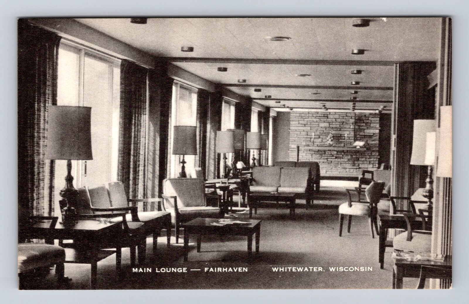 Whitewater WI-Wisconsin, Lounge At Fairhaven Inn, Advertising, Vintage Postcard