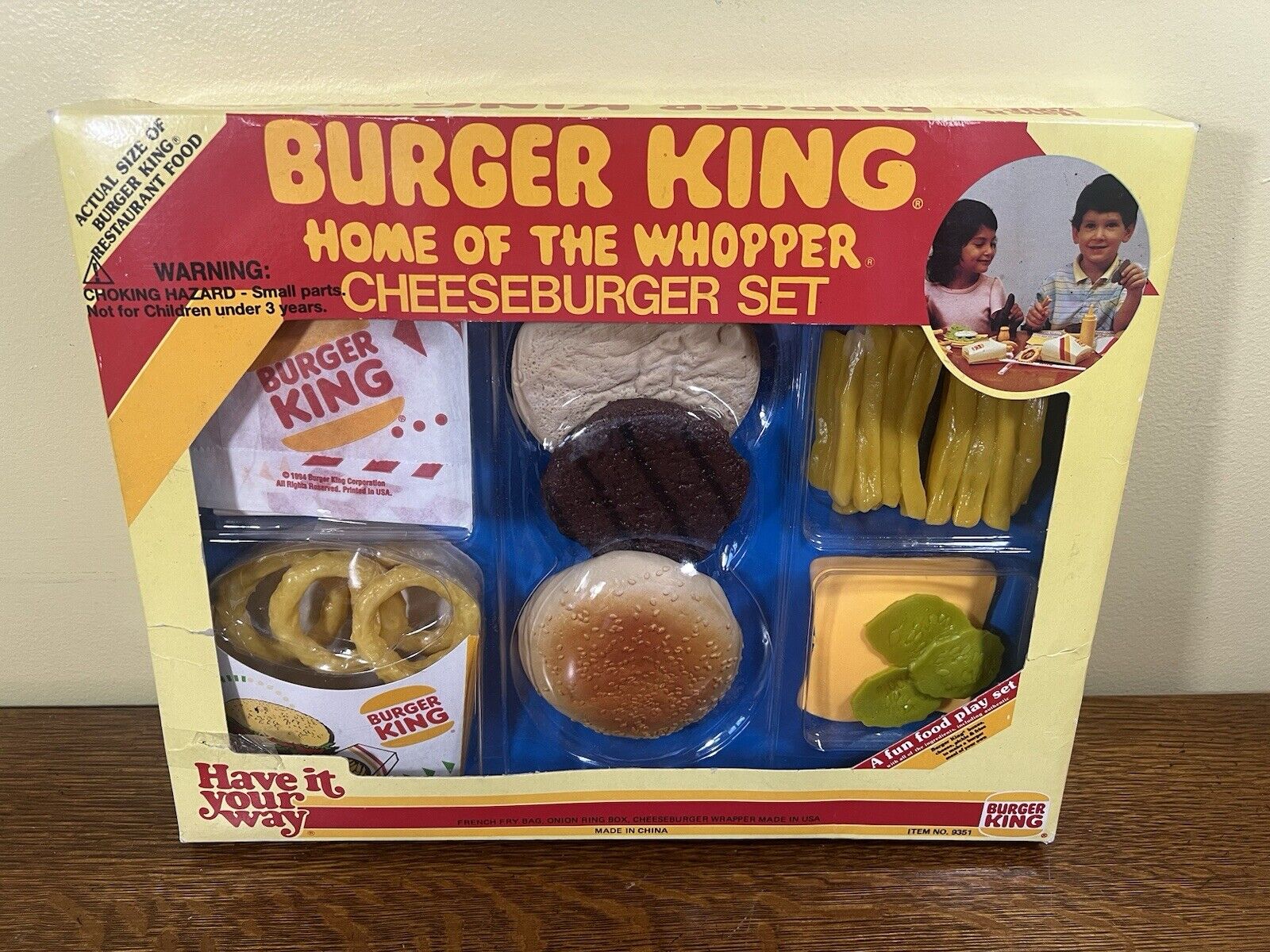 1987 BURGER KING PLAY FOOD HOME OF WHOPPER CHEESEBURGER SET NO. 9351 New In Box