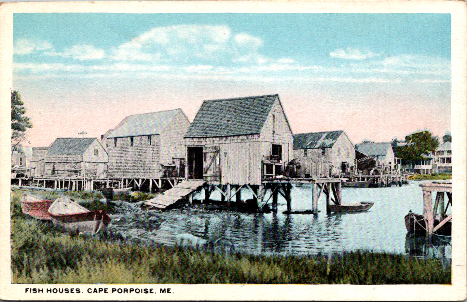 Porpoise Maine ME Old Fish Houses Fishing Village Vintage C. 1920\'s Postcard