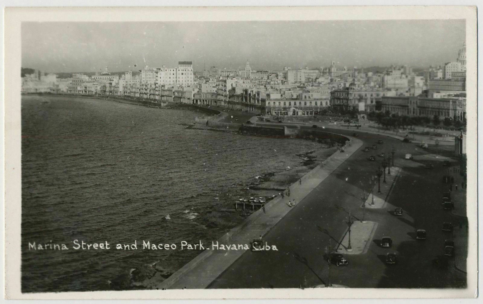 Marina Street and Maceo Park, Havana, Cuba RPPC