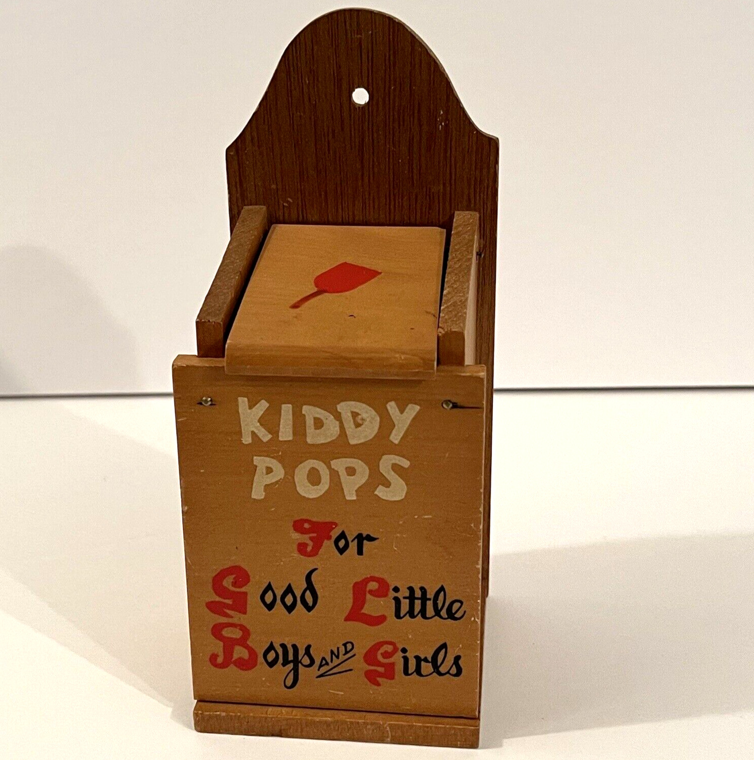 Vtg Children\'s Wood Lollipop Box Kiddy Pops Good Boys Girls Hangs Stands Kitsch