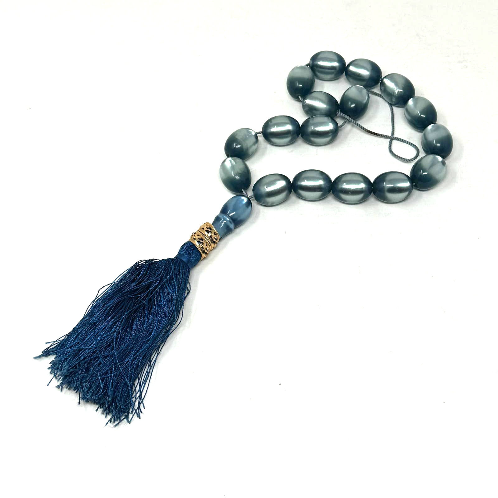 Vintage Greek Komboloi Worry Beads Blue Silk Tassel 1955