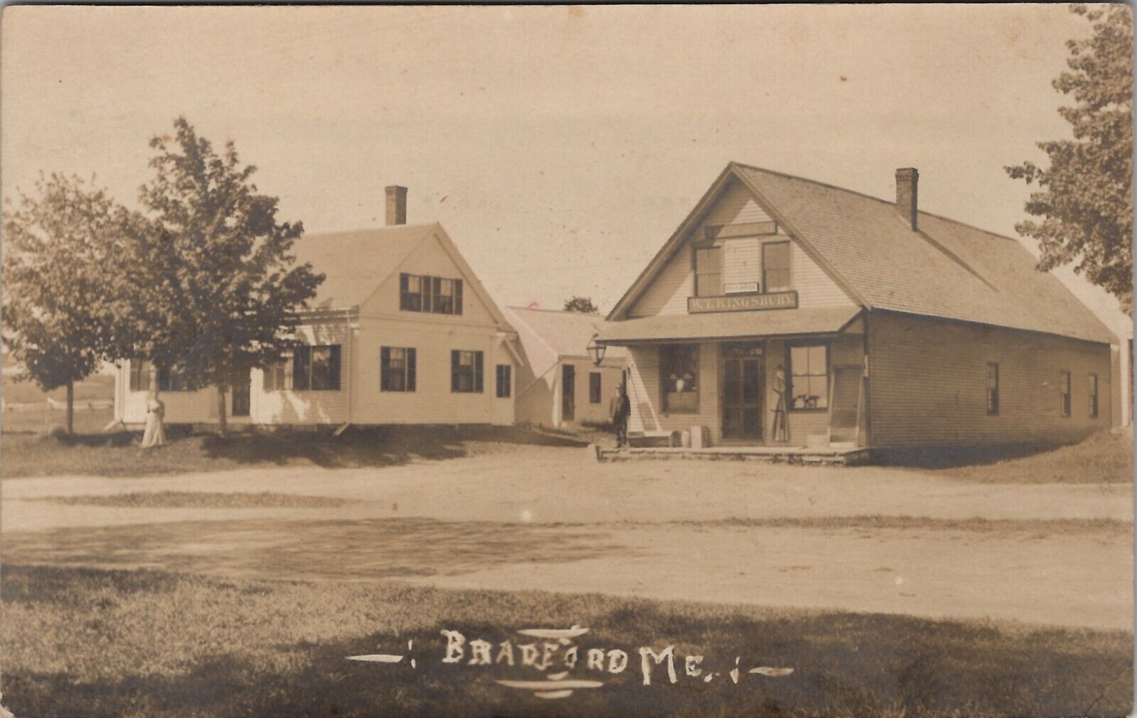 Bradford Maine ME Post Office W.T. Kingsbury Street Scene c1906 Postcard V15