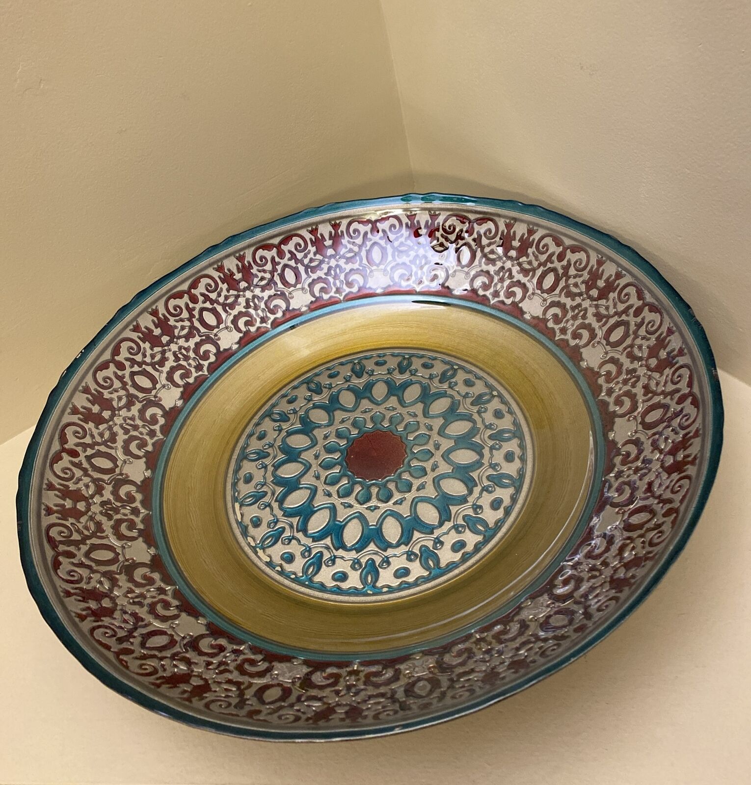 Turkish Glass Bowl Topkapi Collection 16” Diameter Multicolor Vibrant Colors