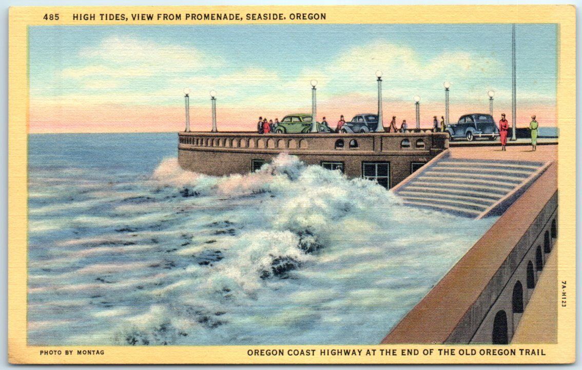 Postcard - High Tides, View From Promenade - Seaside, Oregon