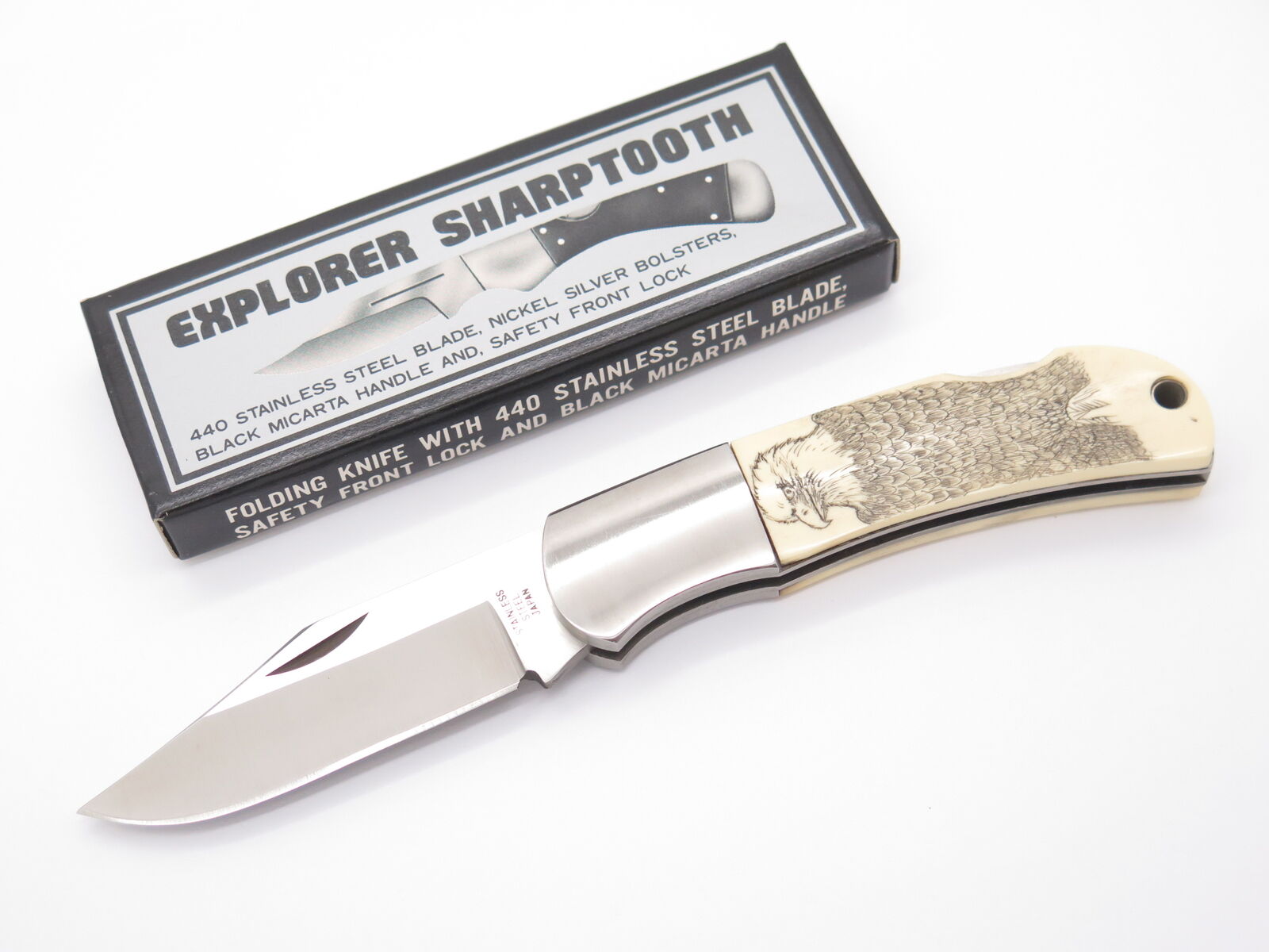 Vtg Explorer G Sakai Seki Japan Eagle Scrimshaw Folding Lockback Pocket Knife