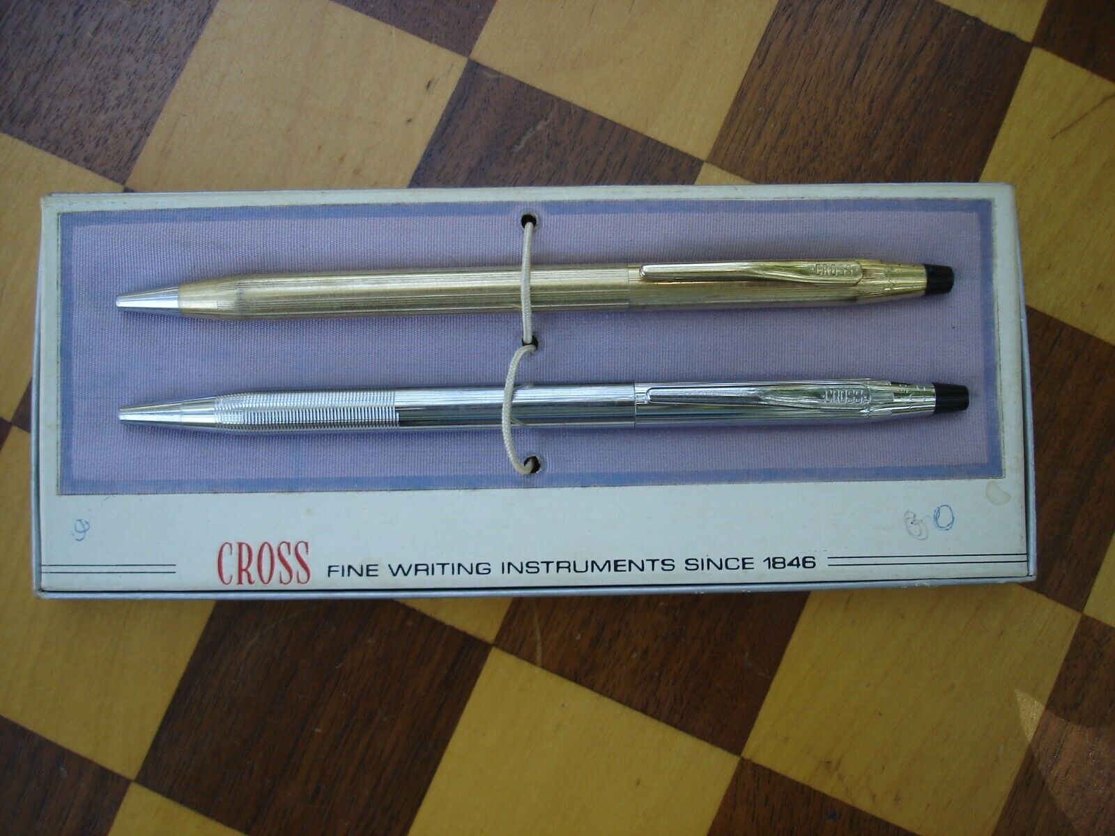 2 Vintage CROSS Pens....Gold F. Pen Plus Chrome Cross Pen in Box w Brochure