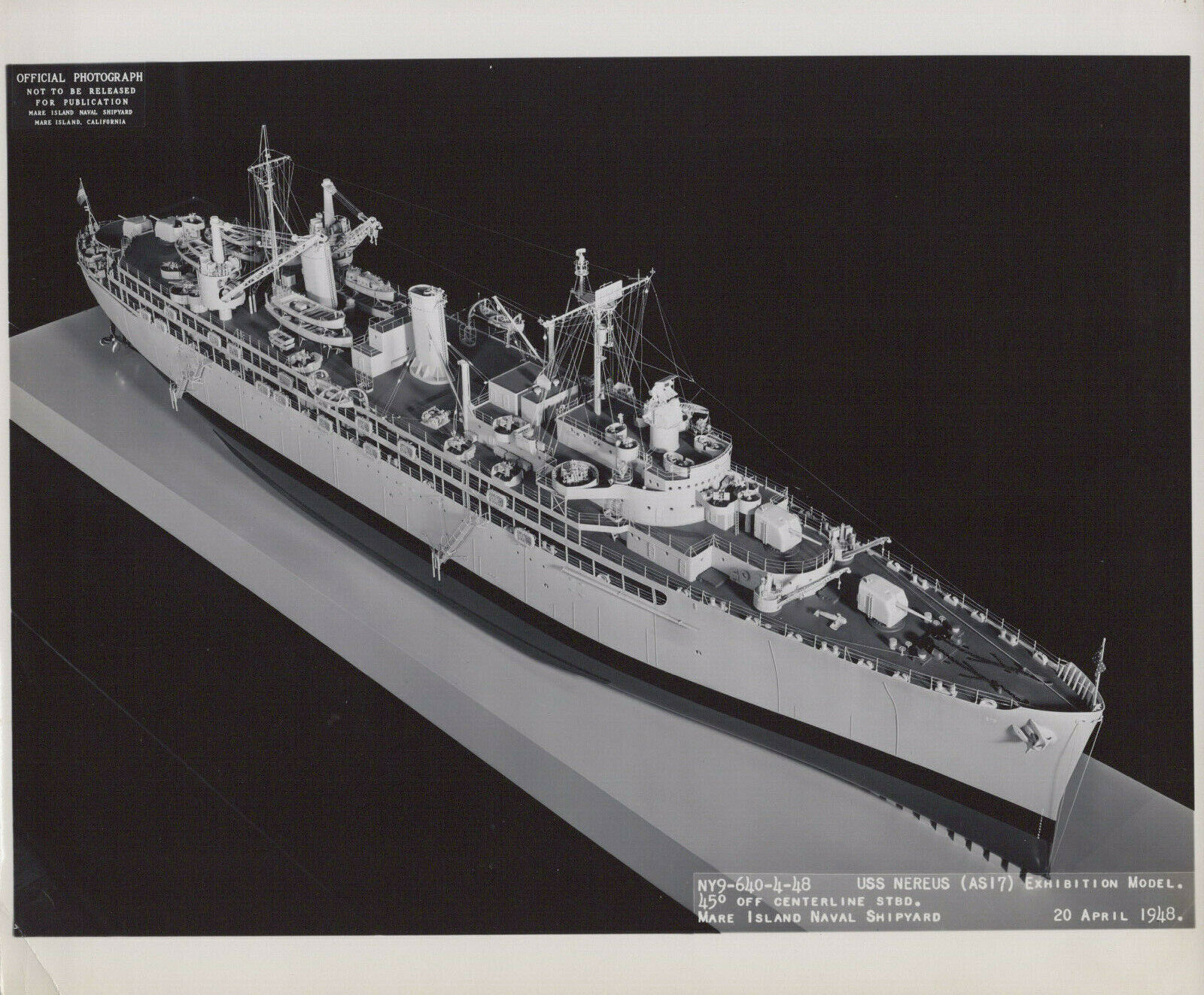 Mare Island Naval Shipyard USS NEREUS AS-17 Exhibition Model 1948 Photograph 