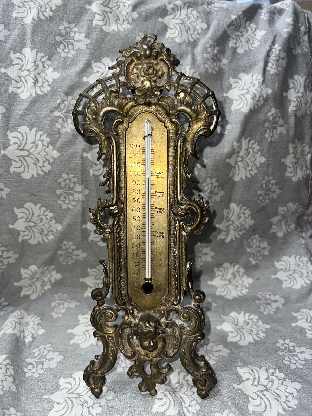 Antique Bradley Hubbard Cast Brass Easel Thermometer